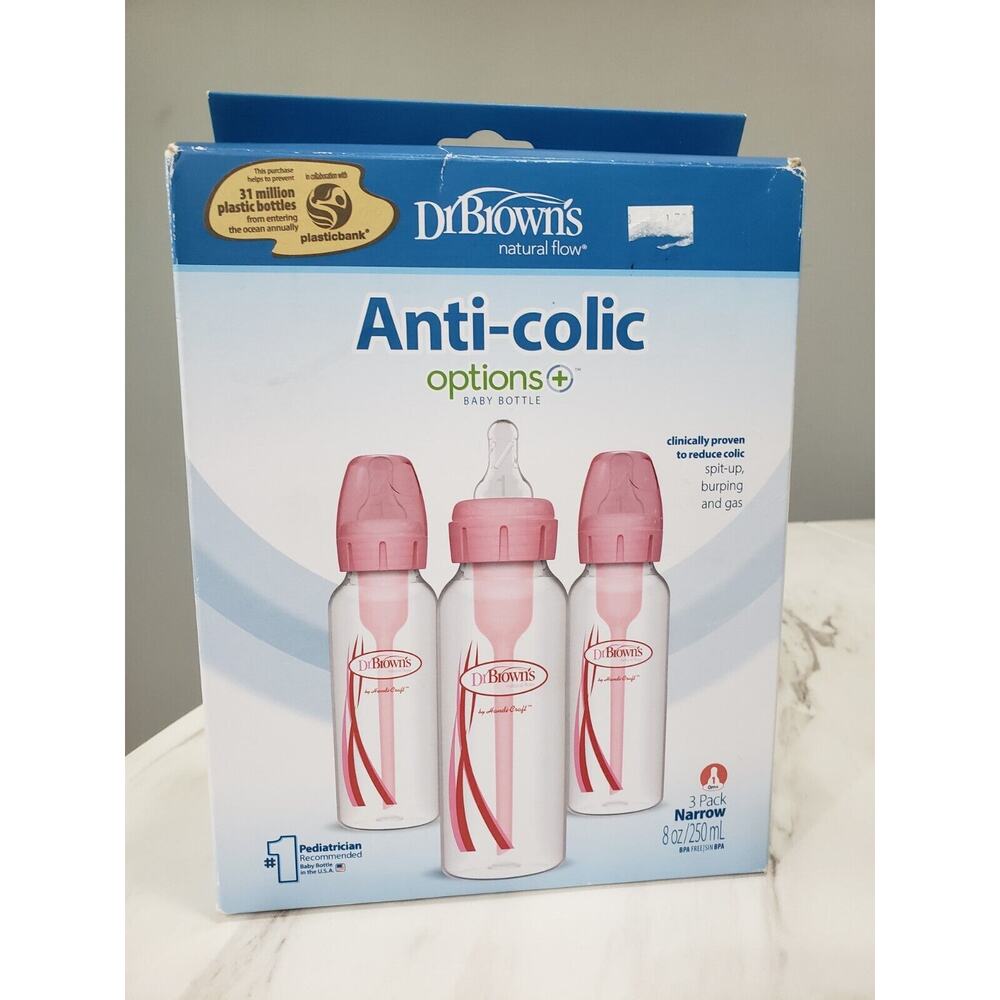 NEW - Dr. Brown's Options+ Anti-Colic Baby Bottle - Pink - 8oz -‎ 3pk